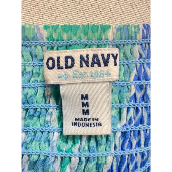 Old Navy Womens Sleeveless Geometric V-Neck Sundress Size M Blue Summer Smocked - Picture 3 of 10